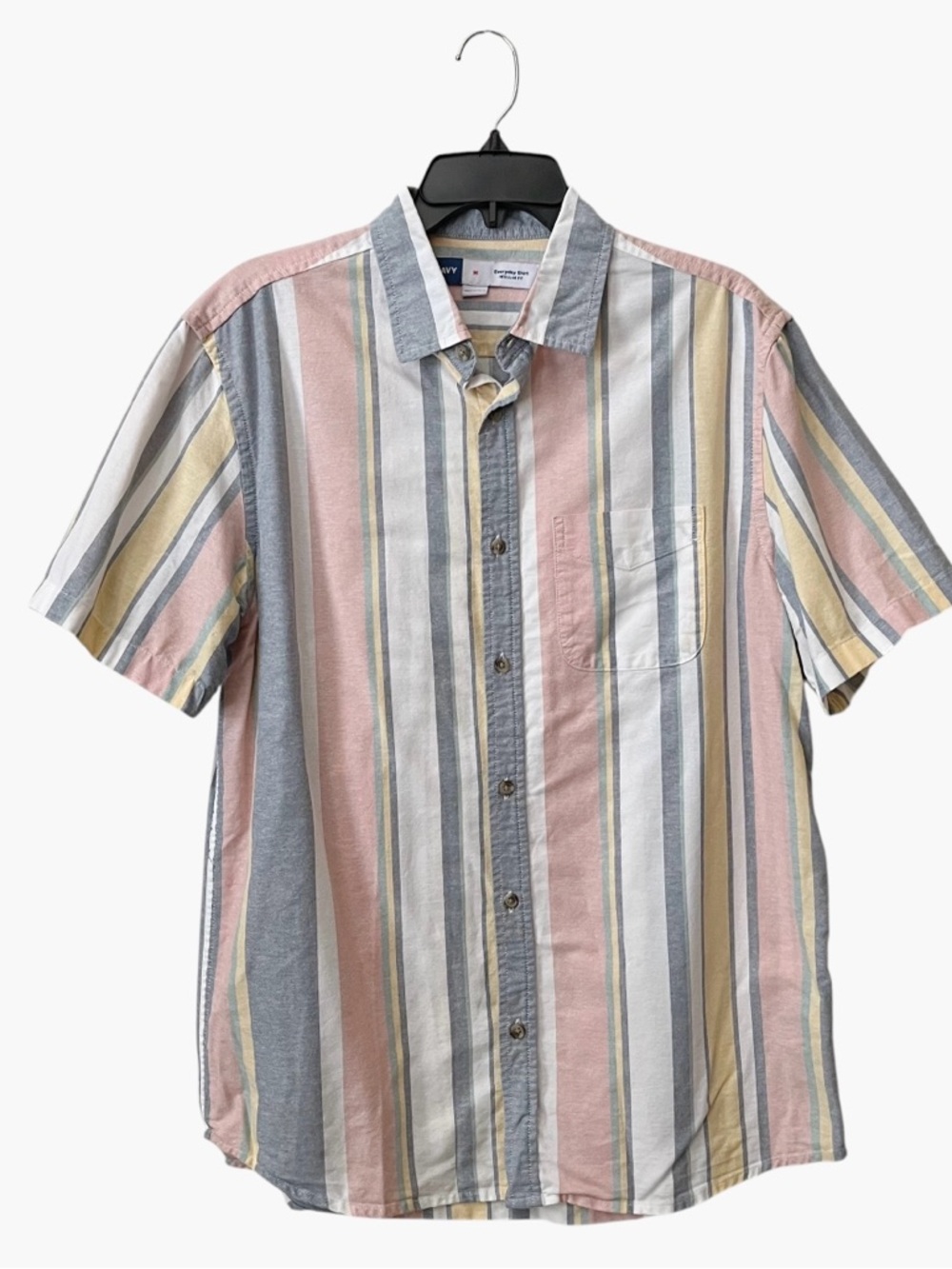 Old Navy Everyday Shirt Regular Fit Men's Size M Striped Cotton Short Sleeve